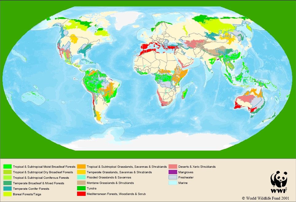 Carte des points chauds de la biodiversité